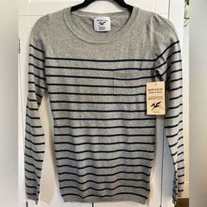 Northwest Blue sweater navy gray stripes soft 100% Cotton Size Small